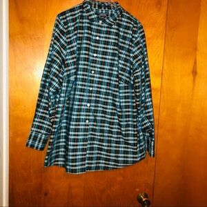 𝅺Lands End No Iron Dress Shirt Plus 24W Blue plaid